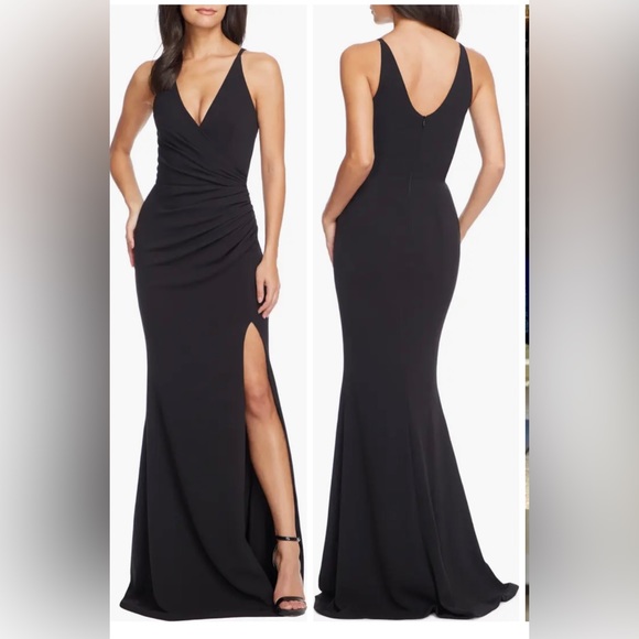 Black Dress the Population Ruched Side Slit Gown XXL - Picture 3 of 8